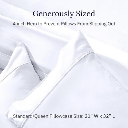 California Design Den Standard Queen Size Pillowcase Set - 400 Thread Count, 100% Cotton Sateen, Set of 2 Pillow Covers, Soft and Breathable - Bright White