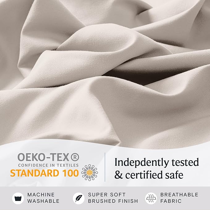 LuxClub 4 PC Sheet Set Bed Sheets Deep Pockets 18" Eco Friendly Wrinkle Free Cooling Machine Washable Hotel Bedding Silky Soft - Linen Queen