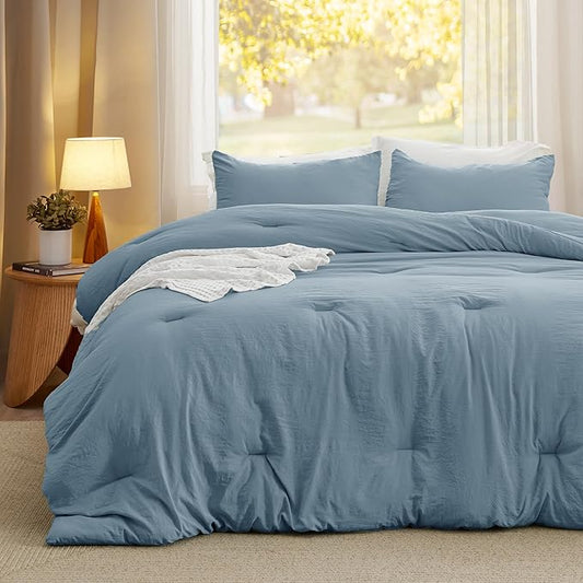 Bedsure Queen Comforter Set, Dusty Blue Soft Prewashed Bedding for All Seasons, 3 Pieces GentleSoft™ Bed Set, 1 Lightweight Comforter (90"x90") and 2 Pillowcases (20"x26")