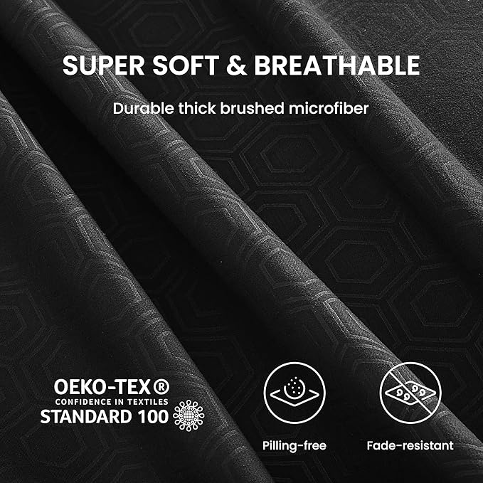 SLEEP ZONE Luxury Embossed Sheets Set Full Size, Black Honeycomb Pattern Sheet & Pillowcase Sets 4 Piece - Super Soft, Wrinkle Free, Fade Resistant, Deep Pocket 16" (Black, Full)