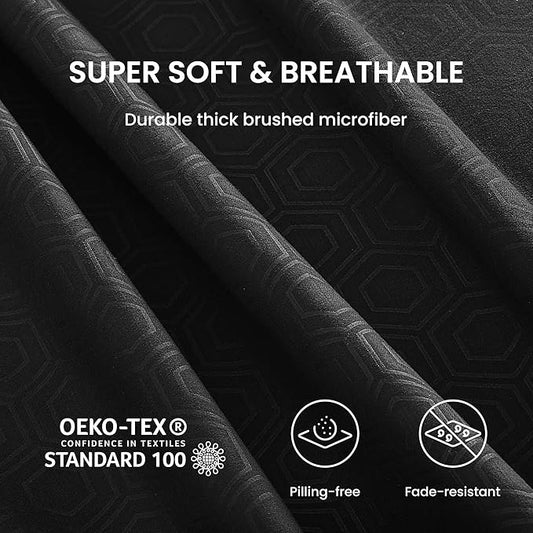 SLEEP ZONE Luxury Embossed Sheets Set Full Size, Black Honeycomb Pattern Sheet & Pillowcase Sets 4 Piece - Super Soft, Wrinkle Free, Fade Resistant, Deep Pocket 16" (Black, Full)