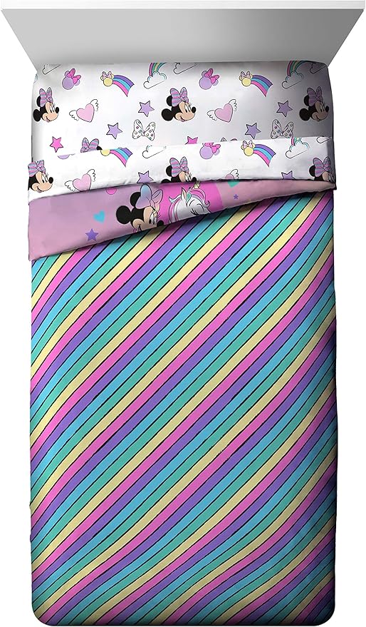 Jay Franco Disney Minnie Mouse Unicorn Dreams 7 Piece Full Bed Set - Includes Reversible Comforter & Sheet Set Bedding - Super Soft Fade Resistant Microfiber - (Official Disney Product)
