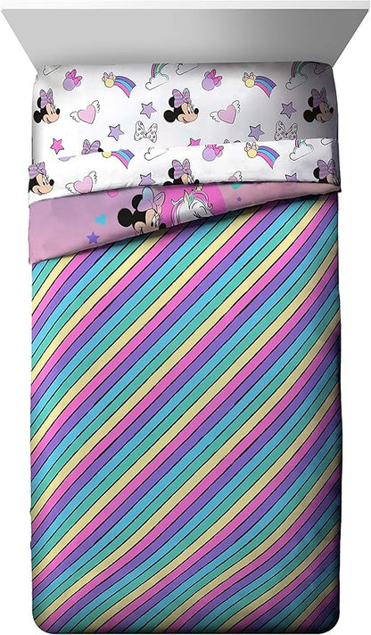 Jay Franco Disney Minnie Mouse Unicorn Dreams 7 Piece Full Bed Set - Includes Reversible Comforter & Sheet Set Bedding - Super Soft Fade Resistant Microfiber - (Official Disney Product)