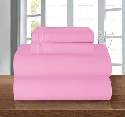 Elegant Comfort Luxury Soft 1500 Premier Egyptian 4-Piece Premium Hotel Quality Wrinkle Resistant Coziest Bedding Set, All Around Elastic Fitted Sheet, Deep Pocket up to 16inch, Queen, Light Pink