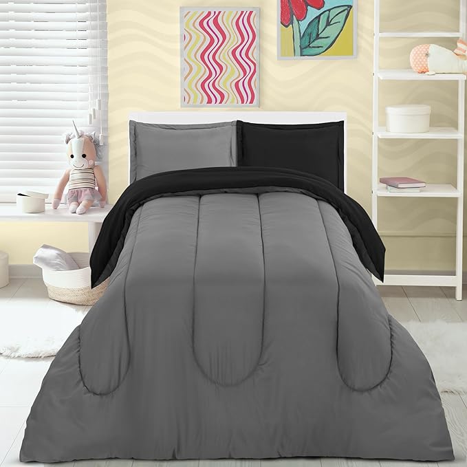 Utopia Bedding Black/Grey Kids Comforter Set with 2 Pillow Shams, 3 Piece Soft Microfiber Twin Bed Comforter with Pillow Shams, Printed Kids Bedding for Boys and Girls, Breathable, Easy Care