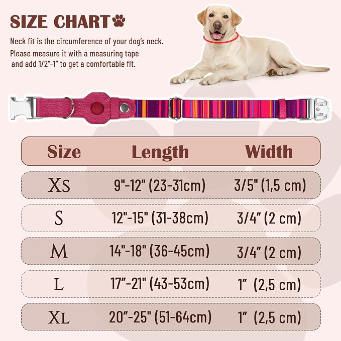 AirTag Dog Collar for Small Medium Large Breed - Adjustable Cute Pattern Dog Collar with Airtag Holder - Soft Leather Tracker GPS Apple Air Tag Pet Collars (X-Large, 20"-25" Neck Fit, Striped)