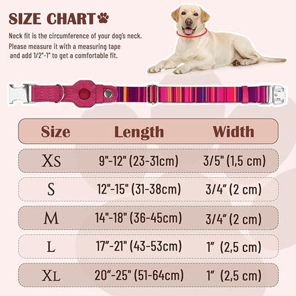 AirTag Dog Collar for Small Medium Large Breed - Adjustable Cute Pattern Dog Collar with Airtag Holder - Soft Leather Tracker GPS Apple Air Tag Pet Collars (Medium, 14"-18" Neck Fit, Striped)