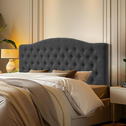 Furpopup Linen Upholstered Headboard Queen/Full Size Latest Model Wall Mount, Bed Frame Mount, Featuring High-Density Sponge Padding, Luxury Texture Easy Assembly Comfort and Style-Dark Gray