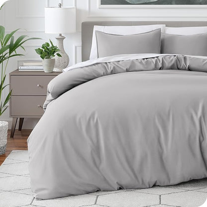 Bare Home Bedding Duvet Cover Full Size - Premium 1800 Super Soft Collection - Lightweight, Cooling Duvet Cover - Soft Breathable Bedding (Full, Light Grey)
