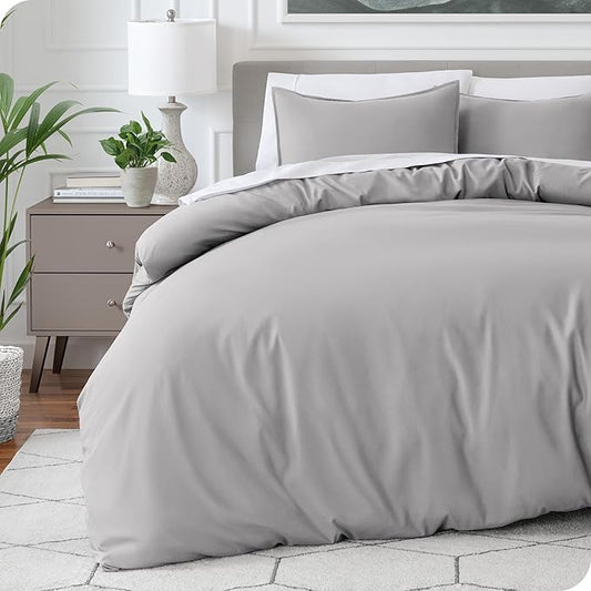 Bare Home Bedding Duvet Cover Full Size - Premium 1800 Super Soft Collection - Lightweight, Cooling Duvet Cover - Soft Breathable Bedding (Full, Light Grey)