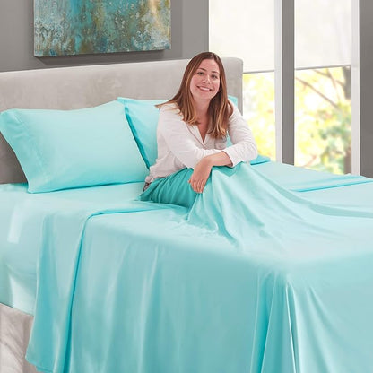 Nestl Full Size Sheet Set, 4 Piece Extra Deep Pocket (18-24 inches), Microfiber, Hotel Luxury, Soft, Breathable, Wrinkle-Free, Easy to Care, Light Blue