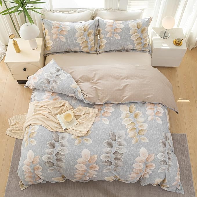 OAITE Duvet Cover Set King Size Floral Pattern 500 Thread Count Ultra Soft 100% Cotton Duvet Cover Sets 3-PC, Breathable Duvet Cover with Zipper Closure & Corner Ties