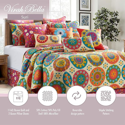 Virah Bella 3 Piece Full/Queen Lodge Quilt Bedding Set - Rustic Country Reversible Comforter Set with Decorative Pillow Shams - Suri