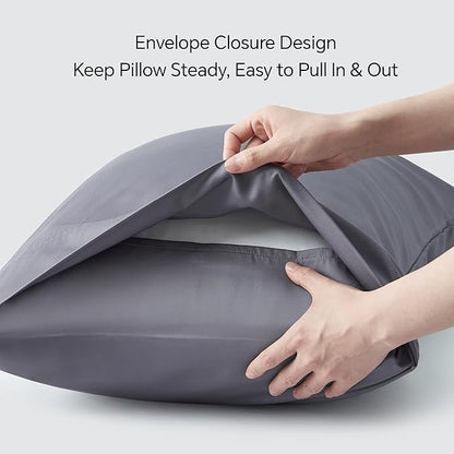 BEDELITE Pillow Cases Standard Size Set of 2, Rayon Derived from Bamboo, Cooling Pillow Cases for Hot Sleepers & Night Sweats, Breathable and Silky Soft Envelope Pillowcases(Grey, 20"x26")