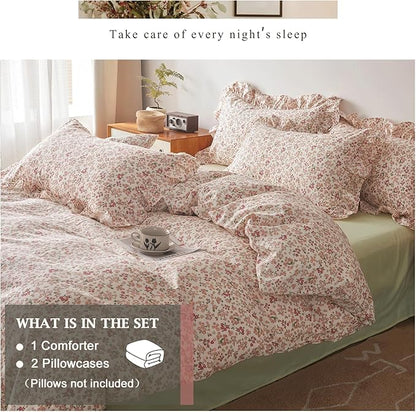 VM VOUGEMARKET Full Comforter Set Girls Pink Red Floral Bedding Comforter with 2 Pillow Shams Soft Comfy Comforter Set for All Seasons-68x90 Inch