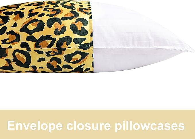 NTBAY 2 Pack Satin Queen Pillowcases for Hair and Skin, Luxurious and Silky Leopard Printed Pillow Cases with Envelope Closure, 20x30 Inches, Yellow and Black