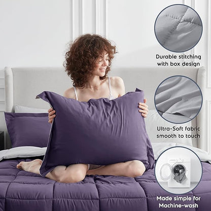 Nestl 7 Piece Full Comforter Set – Purple Reversible Bed in a Bag – Complete Full Size Bedding Set with Sheets, Pillowcases and Shams