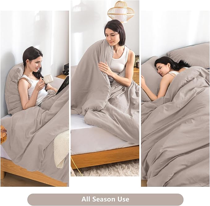 COTTEBED Ultra-Soft Queen Bedding Comforter Sets Bed, All Seasons Use Light Weight with Warm Fluffy Washable Cotton Microfiber,1 Bed Down Alternative Comforter & 2 Pillow Sham (Queen/Full Beige Brown)
