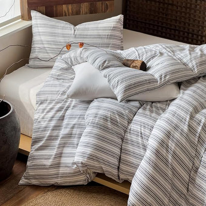 Striped Duvet Cover Queen Off White Washed Cotton Comforter Cover Queen Size Farmhouse Boho Soft Zipper Duvet Cover Set with 2 Pillowcases Grey Vertical Stripe Bedding Pattern Duvet Protector