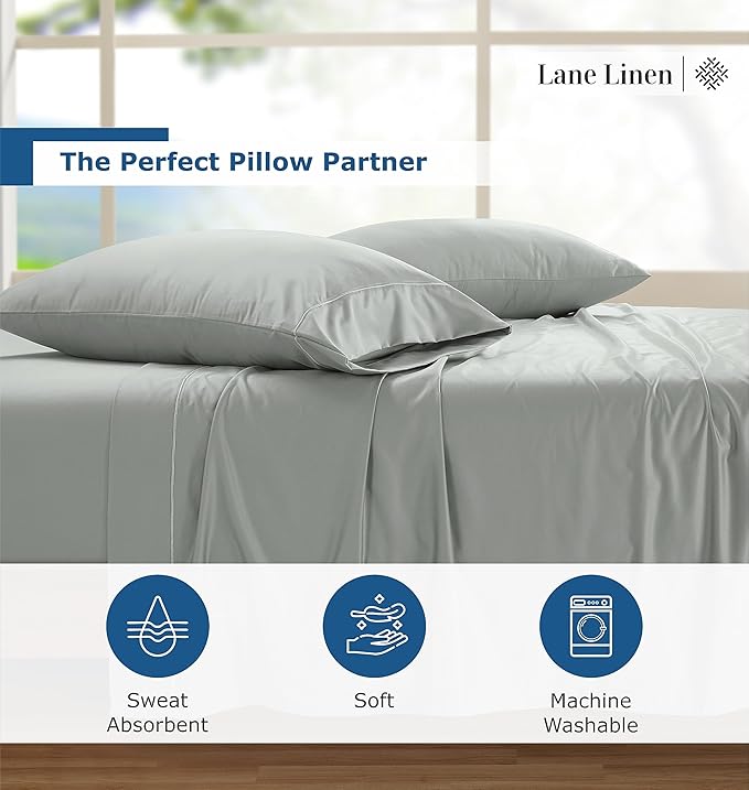 LANE LINEN 100% Egyptian Cotton Pillow Cases Queen Size Set of 2 (20"x30") - 1000 Thread Count Luxury Sateen Cotton Pillowcases - Queen Sage Green Pillow Case - Mineral