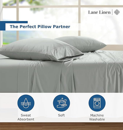 LANE LINEN 100% Egyptian Cotton Pillow Cases Queen Size Set of 2 (20"x30") - 1000 Thread Count Luxury Sateen Cotton Pillowcases - Queen Sage Green Pillow Case - Mineral