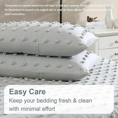 Swift Home Full/Queen Gray Comforter Set - Decorative Tufted Pom Poms Bedding Set - 3 Pieces Bed Linen, 1 Comforter and 2 Pillow Shams