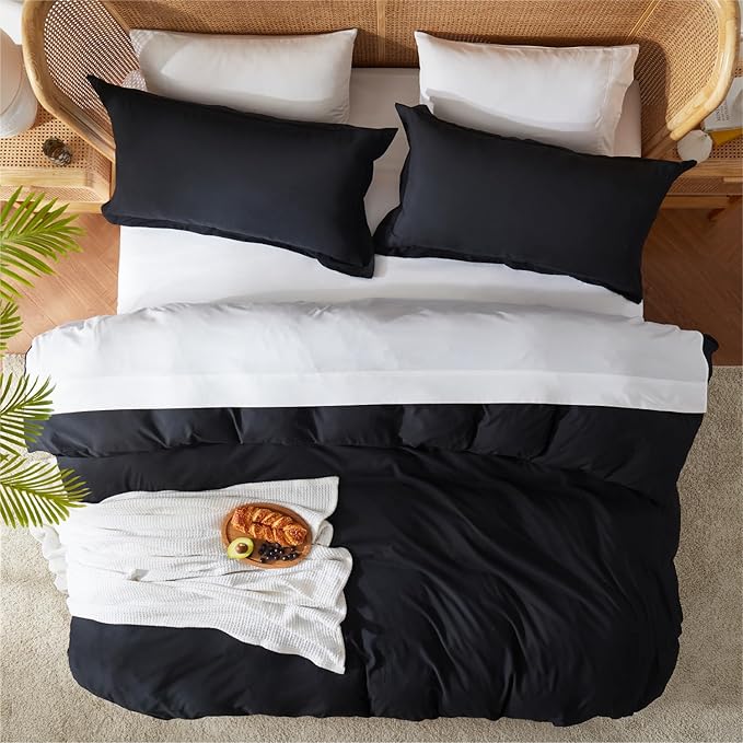 Nestl Black Duvet Cover Queen Size - Soft Double Brushed Queen Duvet Cover Set, 3 Piece, with Button Closure, 1 Duvet Cover 90x90 inches and 2 Pillow Shams
