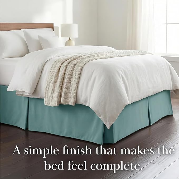 Southshore Fine Living, Inc. Twin Bed Skirt 14 Inch Drop - Pleated Dust Ruffle, Blue Bed Skirt Twin Size - Durable Microfiber, Fade Resistant, for College Dorm Room or Kids Room - Steel Blue (Teal)