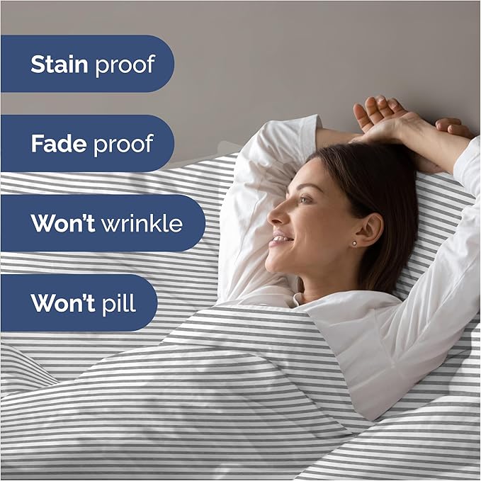 Duvet Cover Queen Size Set - Extra Soft Queen Duvet Cover 90" x 90" with 2 Pillow Shams - Hotel Luxury, Easy Care & Fade Free with Zipper Closures & Ties - Comfy, Cozy and Breathable (Grey Stripes)