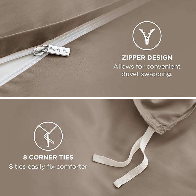 Bedsure Cooling Duvet Cover Queen Size - Moisture Wicking and Silky Eucalyptus Lyocell Cotton Hybrid Comforter Cover Set for Hot Sleeper - Buttery Soft and Breathable, GentleSoft™, Simply Taupe