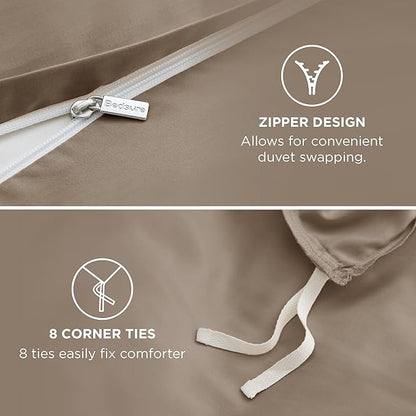 Bedsure Cooling Duvet Cover Queen Size - Moisture Wicking and Silky Eucalyptus Lyocell Cotton Hybrid Comforter Cover Set for Hot Sleeper - Buttery Soft and Breathable, GentleSoft™, Simply Taupe