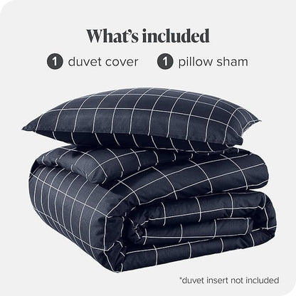 Bare Home Bedding Duvet Cover Extra Long Size - Premium 1800 Super Soft Collection - Lightweight - Soft Textured Bedding (Twin/Twin XL, Grid - Midnight Blue/White)