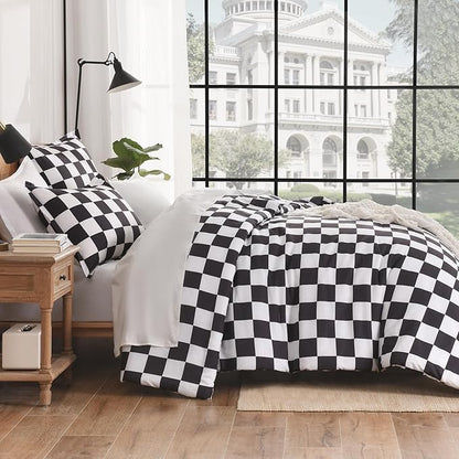 Andency Checkered Comforter Twin(66x90Inch), Black White Plaid Gingham Buffalo Grid Bedding Comforter Sets for Boys Kids Teens, 2 Pieces Lightweight Polyester Geometric Preppy Bed Set