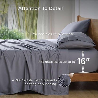 Bedsure King Size Sheets Set, Cooling Sheets for Hot Sleepers, Rayon Derived from Bamboo, PureWoven, Breathable & Soft, Deep Pocket Up to 16 Inches, Hotel Luxury Silky Bedding, Dark Grey