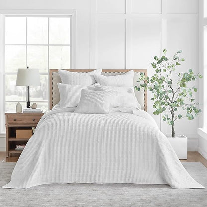 Levtex Home Mills Waffle Twin Bedspread Set (84x104in) with 1 Pillow Sham (26x20in) - Bright White - 100% Cotton Twin Size Bedspread Set - Lightweight, Soft, Pre-Washed