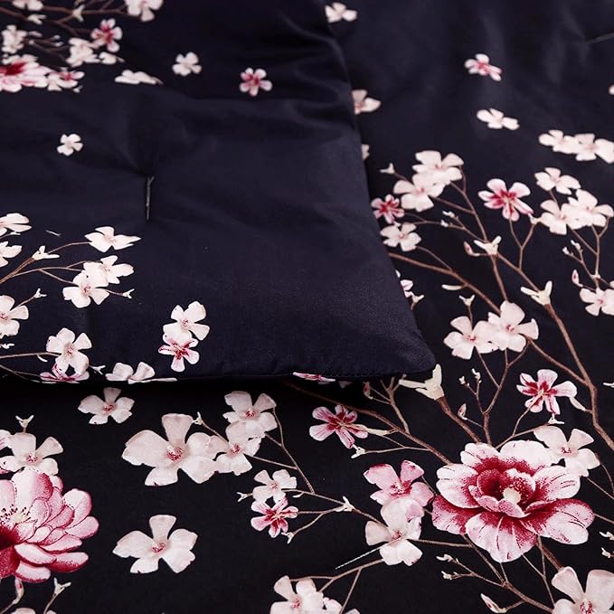 SDIII Navy Blue Floral Comforter Set Full 3 Pieces, Soft Microfiber Lightweight Floral Bedding Full, Flower Full Size Comforter Set for All Season