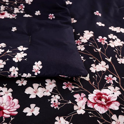 SDIII Navy Blue Floral Comforter Set Full 3 Pieces, Soft Microfiber Lightweight Floral Bedding Full, Flower Full Size Comforter Set for All Season