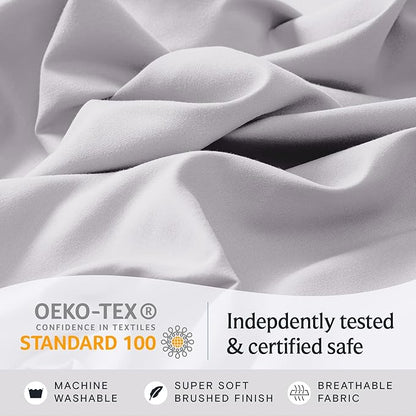 LuxClub 4 PC Sheet Set Bed Sheets Deep Pockets 18" Eco Friendly Wrinkle Free Cooling Machine Washable Hotel Bedding Silky Soft - Dove Gray Queen