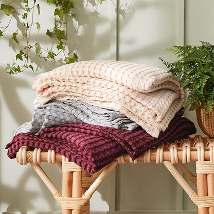 Bedsure Cooling Cotton Waffle Weave Blanket - Lightweight Breathable Blanket of Rayon Derived from Bamboo for Hot Sleepers, Luxury Throws for Bed, Couch and Sofa, Dark Red, 50x70 Inches