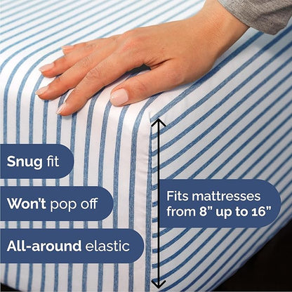 Queen Size 4 Piece Sheet Set - Comfy Breathable & Cooling Bed Sheets Set - Hotel Luxury Bedding for Women, Men, Kids, Teens, Boys & Girls - Deep Pockets, Soft, Wrinkle Free - Oeko-Tex - Blue Stripes 2
