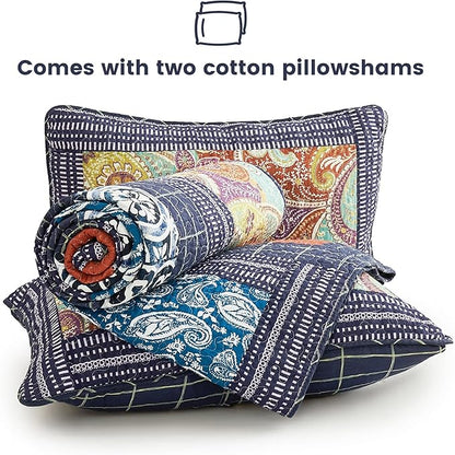 Secgo California King Quilt Size - 100% Cotton Oversized California Comforter Set Bedding Sets (120 * 110 Inch) with 2 Pillow Shams, Patchwork Reversible Lightweight Bedspread