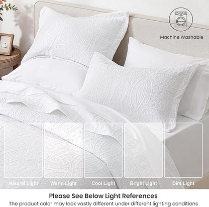 Love's cabin King Quilt Set White, Bed in a Bag King Size Bedding 7 Pieces, Ultrasonic Embossed Coin Pattern Comforter, Lightweight Bedspreads for All Seasons Quilt with Sheets, Pillowcases & Shams