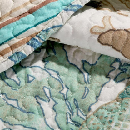 Greenland Home Barefoot Bungalow Atlantis Coastal Quilt Set, 5-Piece King/Cal King, Jade