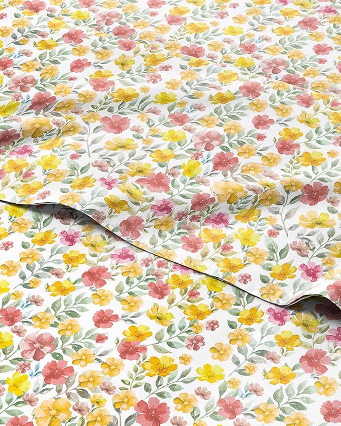 Floral Sheets - Watercolor Floral Bed Sheet Set - 1 Flat, 1 Fitted & 2 Pillowcases w/ Deep Pockets - Comfy, Wrinkle & Fade Free Boho Botanical Bedding - Soft, Breathable and Cooling - Queen Size New