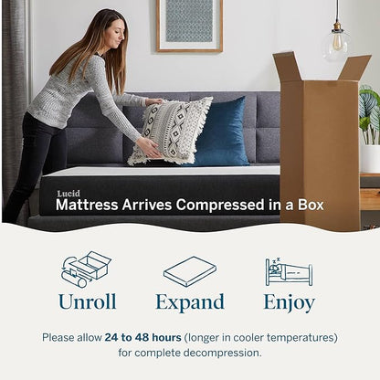 Lucid 8 Inch Memory Foam Mattress - Medium Firm Feel - Infused with Refreshing Bamboo Charcoal and Cooling Gel - Bed in a Box - Temperature Regulating - Pressure Relief - Breathable - Full Size