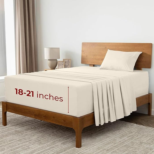 Mellanni Extra Deep Twin Sheets - 3 PC Iconic Collection Bedding - Hotel Luxury, Ultra Soft, Cooling Bed Sheets - Wrinkle, Fade, Stain Resistant (Twin, Golden Ivory)