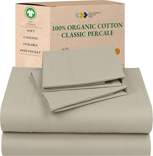 California Design Den Soft 100% Cotton Percale Sheets King Size Set - King Bed Sheets with Deep Pockets, Crisp, Breathable and Durable Bedding Set - Warm Taupe