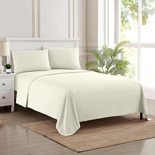King Size Sheets - Breathable Luxury Bed Sheets with Full Elastic & Secure Corner Straps Built In - 1800 Supreme Collection Extra Soft Deep Pocket Bedding, Sheet Set, EXTRA DEEP pocket - King, Ivory