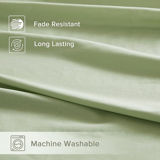 Comfort Spaces 100% Cotton Sheets Queen, Breathable & Soft Cotton Sheets, Naturally Cool Cotton Bed Sheets with 14" Elastic Pocket Fits up to 16" Mattress, All Seasons Sheet Set, Sage Green 4 Piece