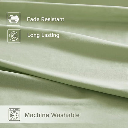 Comfort Spaces 100% Cotton Sheets Twin, Breathable & Soft Cotton Sheets, Naturally Cool Cotton Bed Sheets with 12" Elastic Pocket Fits up to 14" Mattress, All Seasons Sheet Set, Sage Green 3 Piece
